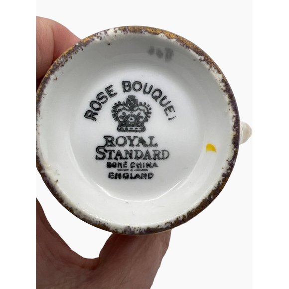 Royal Standard Rose Bouquet Bone China Cream Pitcher Floral Pink Green Gold Gilt - Picture 6 of 9